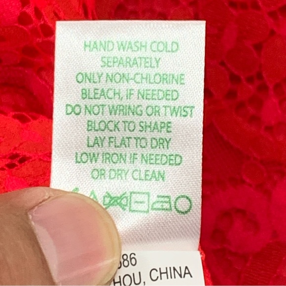 Lilly Pulitzer Averi White Puff Sleeve Top Scalloped Hem Red Hot Pink Two Tone L - Picture 11 of 12